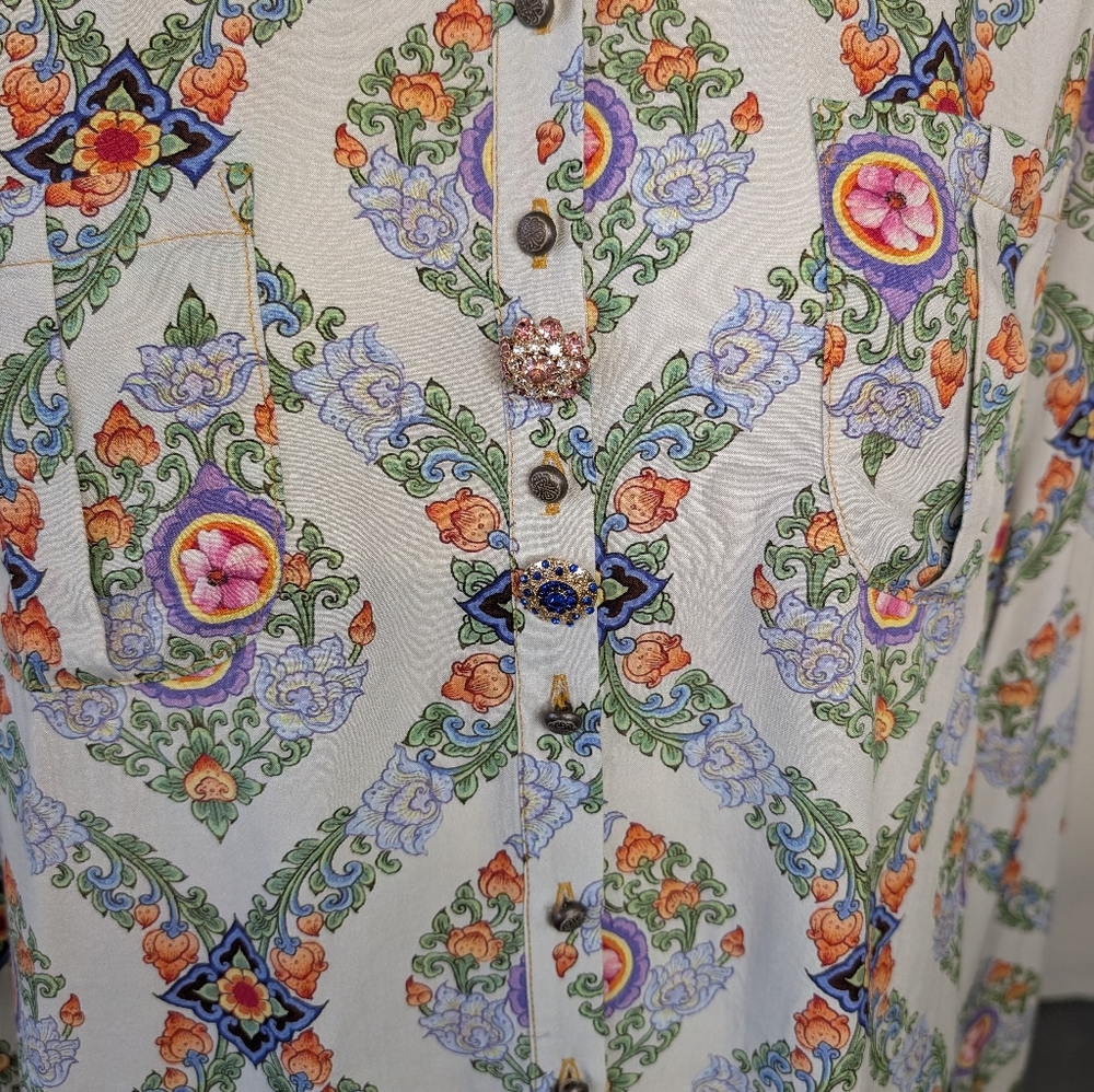 Vintage Top Bold Bohemian Hippie Style Two Rhinestone Buttons Sz S NWT - Picture 3 of 5